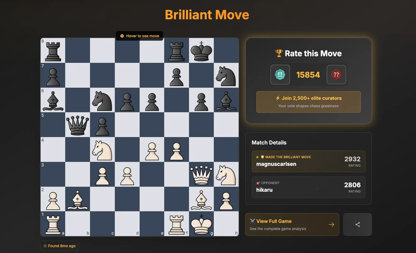 Brilliant move in chess highlighted during game analysis on Chessigma